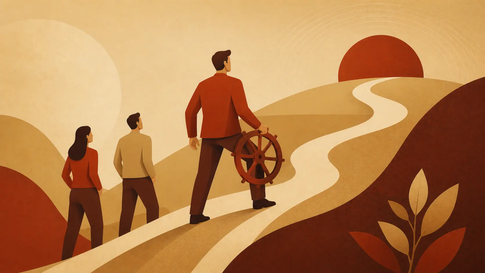 Illustration representing the DORK Consult advisory team reviewing a business process map